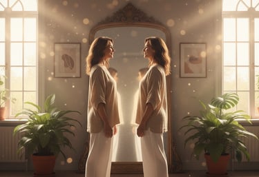 Donna in piedi di fronte a sé stessa