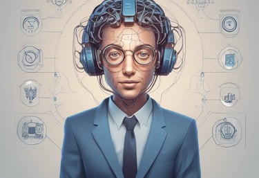 A team collaborating with AI technology on laptops in a modern office.