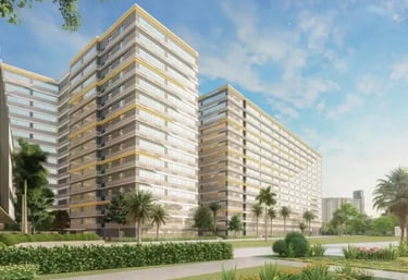 a large building with a lot of trees and bushes