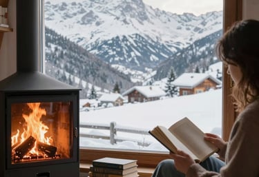 A cozy reading nook with shelves filled with eclectic books blending art and philosophy.