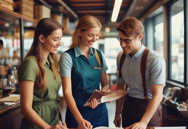 A serene image of travelers immersed in a local cultural experience, smiling and engaged.
