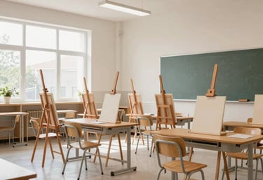 A bright, modern school gymnasium with empty sports equipment ready for use.