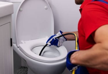 plumber fixing toilet clog