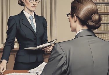 Photo of a lawyer consulting with a client in a modern office.