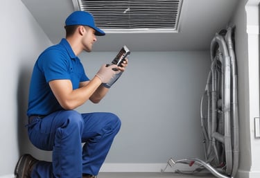 Close-up of a clean HVAC duct with sunlight streaming through a window.