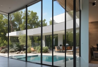 A commercial office building showcasing tinted windows that reduce glare and improve privacy.