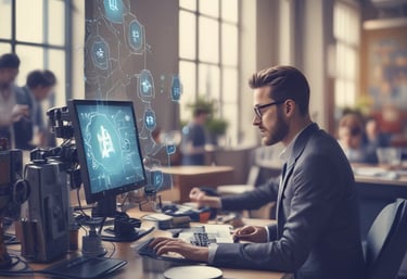 A sleek dashboard displaying AI analytics and customer data trends.