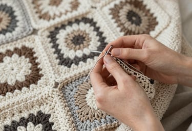 Close-up of hands crafting a delicate handmade item with natural materials.