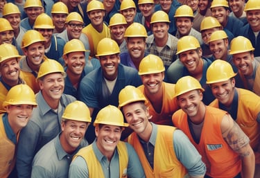 A retro-style office scene showing workers using computers with analog design elements.