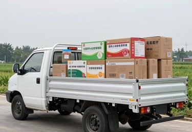 Delivery van arriving at a hospital entrance with food supplies.
