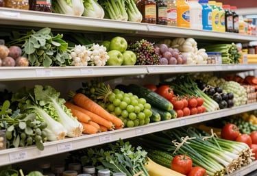 Workers organizing boxes of institutional food products in a warehouse.