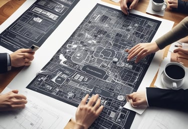 A curved facade covered in white latticework