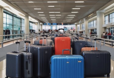 Luggage with a travel insurance tag resting beside a globe and camera.