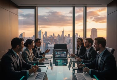 Small team collaborating around a table. What does NeuroBling AI help you do? It helps you get found