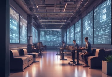 Monochrome terminal-style graphic showing a secure network map with green highlights.