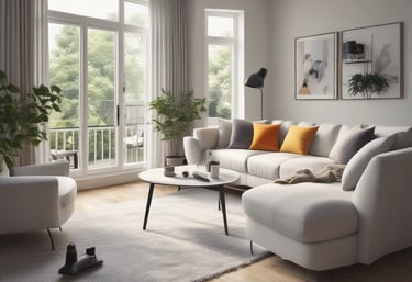 A close-up of cleaning supplies arranged neatly on a navy blue cloth with electric blue highlights.