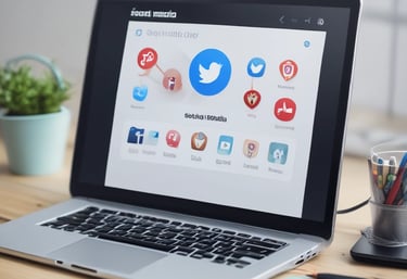 A developer working on a sleek laptop with code and design sketches around.