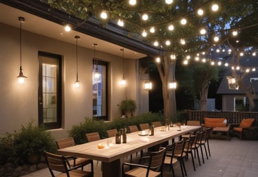 Warm outdoor LED lighting highlighting a contemporary garden pathway at dusk.