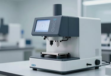 A professional water resistance testing machine in a watchmaker's lab. Sleek, modern equipment with digital displays showing accuracy readings. High-end, technical feel with #1A2C2B and #A0BABA colors.