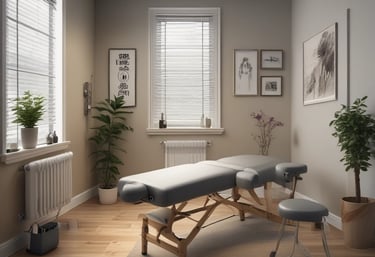 A calm therapy room with soft lighting and massage table ready for a session.
