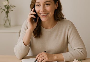 asesora de eventos respondiendo amablemente una asesoria