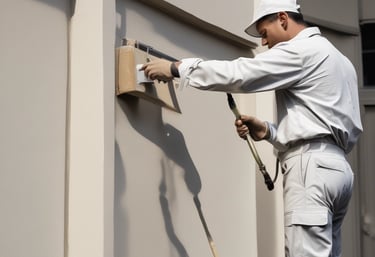 Close-up of hands smoothing a wall surface before painting