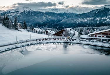Panoramic winter view of Crans-Montana ski resort in Switzerland