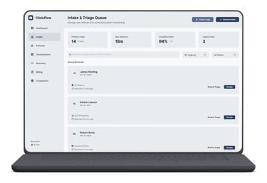Screenshot of Healthcare platform showing intake and triage