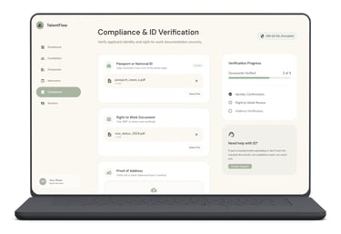 Screenshot of recruitment platform showing compliance checks