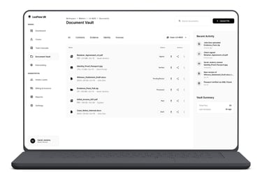 screenshot of law firm platform showing secure document vault