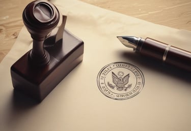 A friendly notary public signing documents at a client's home.