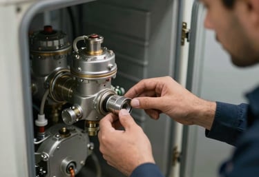 Technician replacing an expansion valve on a cold room refrigeration system in a commercial setting in Riyadh.
