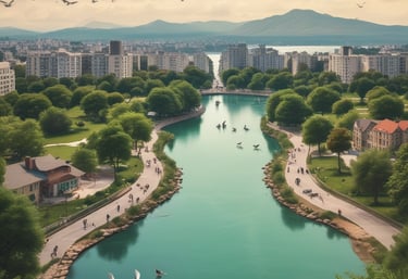 Modern real estate office with friendly agents assisting clients.