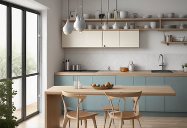 A modern custom kitchen with sleek metal and warm wood elements blending seamlessly.