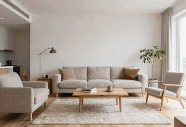 A welcoming office space with navy blue and gold accents reflecting professionalism.