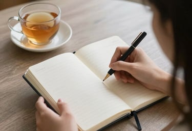 Someone sitting with tea Journaling 