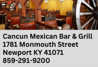 Cancun Mexican Bar and Grill interior with rustic booths and wagon wheel decor in Newport KY.
