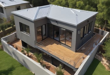 Construction site showing framing stage of a double-storey home.