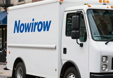 A clean, white professional service truck with the business name on it, parked on a residential New York street. North American / US urban setting.