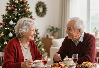 A happy family gathered around their elderly loved one, sharing a relaxed moment in a cozy home setting.