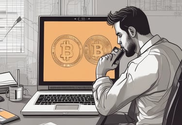 A close-up of a person analyzing Bitcoin charts on a laptop screen.