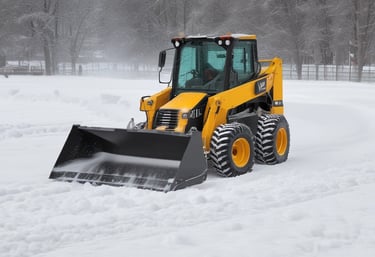 Fresh mulch spread around young trees in a well-maintained commercial garden.