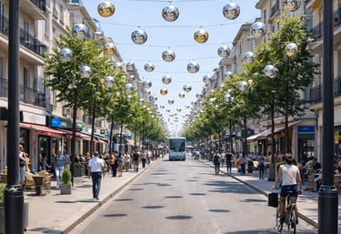 sphère géante suspendue centre ville
