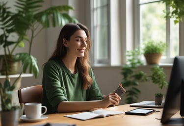 A calm and inviting therapy room with soft purple and gold accents.