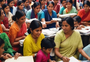 Women participating in a rural development training session outdoors.