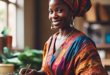 Women entrepreneurs networking at a trade fair showcasing their products.
