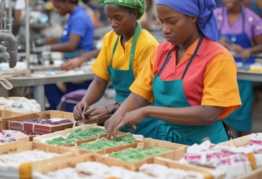 African women collaborating in an agro-processing workshop, sharing skills and knowledge.
