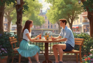 A serene moment of two people sharing a genuine smile outdoors.