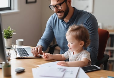 A focused entrepreneur working on a laptop with analytics charts displayed on the screen in a sleek home office.