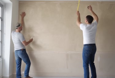 Group of construction workers wearing safety gear on a building site.